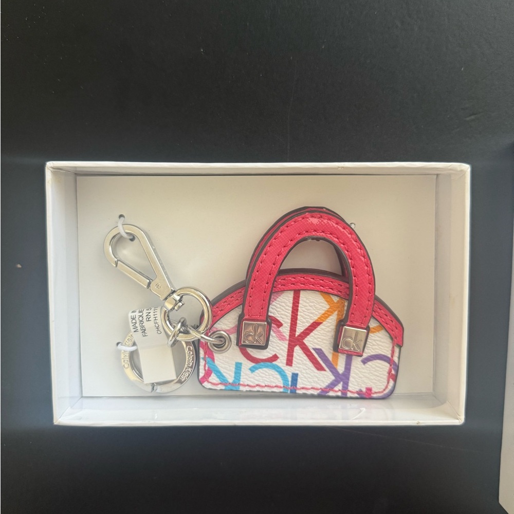Calvin Klein Mini Handbag Keychain White Multi NWT